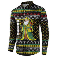 Brunei Christmas Button Sweatshirt with Traditional Santa Gift Basket and Black Yellow Red Holiday Pattern - Wonder Print Shop