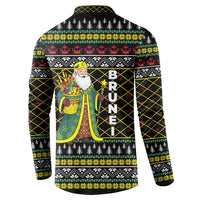Brunei Christmas Button Sweatshirt with Traditional Santa Gift Basket and Black Yellow Red Holiday Pattern - Wonder Print Shop