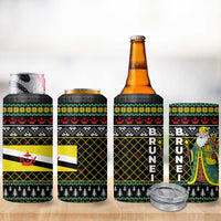 Brunei Christmas 4 in 1 Can Cooler Tumbler with Traditional Santa Gift Basket and Black Yellow Red Holiday Pattern - Wonder Print Shop