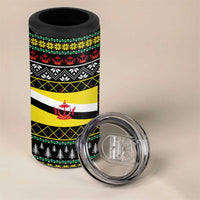 Brunei Christmas 4 in 1 Can Cooler Tumbler with Traditional Santa Gift Basket and Black Yellow Red Holiday Pattern - Wonder Print Shop