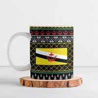Brunei Christmas Ceramic Mug with Traditional Santa Gift Basket and Black Yellow Red Holiday Pattern - Wonder Print Shop