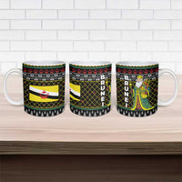 Brunei Christmas Ceramic Mug with Traditional Santa Gift Basket and Black Yellow Red Holiday Pattern - Wonder Print Shop