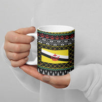 Brunei Christmas Ceramic Mug with Traditional Santa Gift Basket and Black Yellow Red Holiday Pattern - Wonder Print Shop