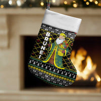 Brunei Christmas Stocking with Traditional Santa Gift Basket and Black Yellow Red Holiday Pattern - Wonder Print Shop