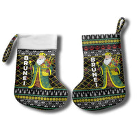 Brunei Christmas Stocking with Traditional Santa Gift Basket and Black Yellow Red Holiday Pattern - Wonder Print Shop