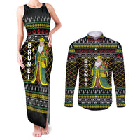 Brunei Christmas Couples Matching Tank Maxi Dress and Long Sleeve Button Shirt with Traditional Santa Gift Basket and Black Yellow Red Holiday Pattern - Wonder Print Shop