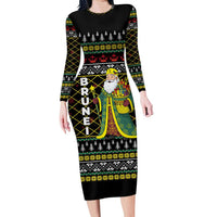 Brunei Christmas Family Matching Long Sleeve Bodycon Dress and Hawaiian Shirt with Traditional Santa Gift Basket and Black Yellow Red Holiday Pattern - Wonder Print Shop
