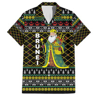 Brunei Christmas Family Matching Off The Shoulder Long Sleeve Dress and Hawaiian Shirt with Traditional Santa Gift Basket and Black Yellow Red Holiday Pattern - Wonder Print Shop