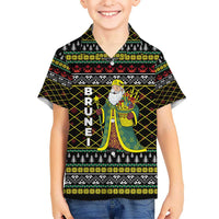 Brunei Christmas Hawaiian Shirt with Traditional Santa Gift Basket and Black Yellow Red Holiday Pattern - Wonder Print Shop