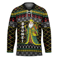 Brunei Christmas Hockey Jersey with Traditional Santa Gift Basket and Black Yellow Red Holiday Pattern - Wonder Print Shop