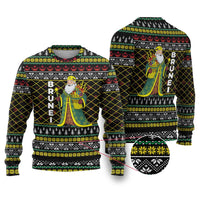 Brunei Christmas Ugly Christmas Sweater with Traditional Santa Gift Basket and Black Yellow Red Holiday Pattern - Wonder Print Shop