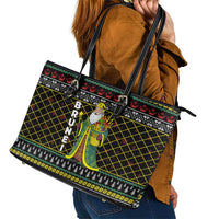 Brunei Christmas Leather Tote Bag with Traditional Santa Gift Basket and Black Yellow Red Holiday Pattern - Wonder Print Shop