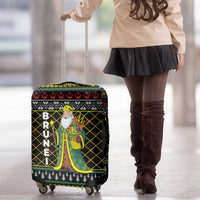 Brunei Christmas Luggage Cover with Traditional Santa Gift Basket and Black Yellow Red Holiday Pattern - Wonder Print Shop