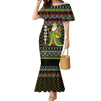 Brunei Christmas Mermaid Dress with Traditional Santa Gift Basket and Black Yellow Red Holiday Pattern - Wonder Print Shop