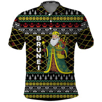 Brunei Christmas Polo Shirt with Traditional Santa Gift Basket and Black Yellow Red Holiday Pattern - Wonder Print Shop