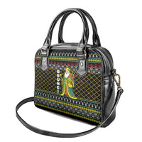 Brunei Christmas Shoulder Handbag with Traditional Santa Gift Basket and Black Yellow Red Holiday Pattern - Wonder Print Shop