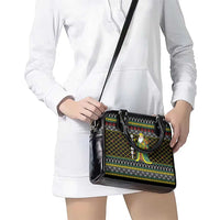 Brunei Christmas Shoulder Handbag with Traditional Santa Gift Basket and Black Yellow Red Holiday Pattern - Wonder Print Shop