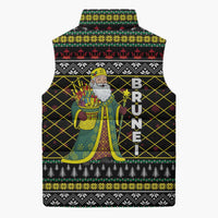 Brunei Christmas Sleeveless Puffer Jacket with Traditional Santa Gift Basket and Black Yellow Red Holiday Pattern - Wonder Print Shop