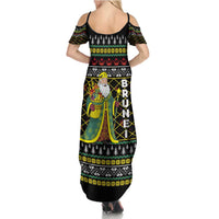 Brunei Christmas Summer Maxi Dress with Traditional Santa Gift Basket and Black Yellow Red Holiday Pattern - Wonder Print Shop