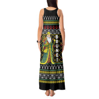 Brunei Christmas Tank Maxi Dress with Traditional Santa Gift Basket and Black Yellow Red Holiday Pattern - Wonder Print Shop