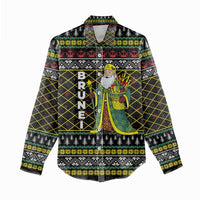 Brunei Christmas Women Casual Shirt with Traditional Santa Gift Basket and Black Yellow Red Holiday Pattern - Wonder Print Shop