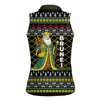 Brunei Christmas Women Sleeveless Polo Shirt with Traditional Santa Gift Basket and Black Yellow Red Holiday Pattern - Wonder Print Shop