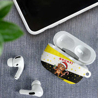 Brunei Christmas AirPods Case with Cartoon Monkey Santa Hat Candy Cane and Yellow Black Flag Pattern - Wonder Print Shop
