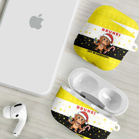 Brunei Christmas AirPods Case with Cartoon Monkey Santa Hat Candy Cane and Yellow Black Flag Pattern - Wonder Print Shop