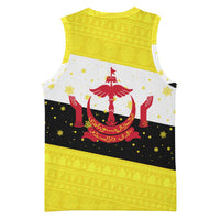 Brunei Christmas Basketball Jersey with Cartoon Monkey Santa Hat Candy Cane and Yellow Black Flag Pattern - Wonder Print Shop