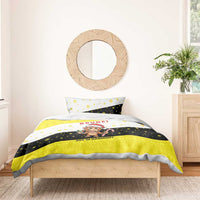 Brunei Christmas Bedding Set with Cartoon Monkey Santa Hat Candy Cane and Yellow Black Flag Pattern - Wonder Print Shop