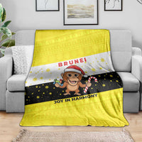 Brunei Christmas Blanket with Cartoon Monkey Santa Hat Candy Cane and Yellow Black Flag Pattern - Wonder Print Shop