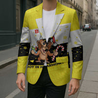 Brunei Christmas Blazer with Cartoon Monkey Santa Hat Candy Cane and Yellow Black Flag Pattern - Wonder Print Shop