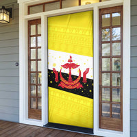 Brunei Christmas Door Cover with Cartoon Monkey Santa Hat Candy Cane and Yellow Black Flag Pattern - Wonder Print Shop