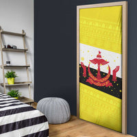 Brunei Christmas Door Cover with Cartoon Monkey Santa Hat Candy Cane and Yellow Black Flag Pattern - Wonder Print Shop