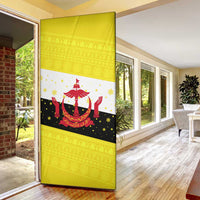 Brunei Christmas Door Cover with Cartoon Monkey Santa Hat Candy Cane and Yellow Black Flag Pattern - Wonder Print Shop