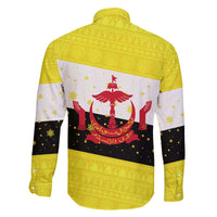 Brunei Christmas Family Matching Off The Shoulder Long Sleeve Dress and Hawaiian Shirt with Cartoon Monkey Santa Hat Candy Cane and Yellow Black Flag Pattern - Wonder Print Shop