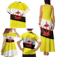 Brunei Christmas Family Matching Tank Maxi Dress and Hawaiian Shirt with Cartoon Monkey Santa Hat Candy Cane and Yellow Black Flag Pattern - Wonder Print Shop