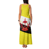 Brunei Christmas Family Matching Tank Maxi Dress and Hawaiian Shirt with Cartoon Monkey Santa Hat Candy Cane and Yellow Black Flag Pattern - Wonder Print Shop