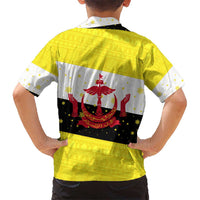 Brunei Christmas Kid Hawaiian Shirt with Cartoon Monkey Santa Hat Candy Cane and Yellow Black Flag Pattern - Wonder Print Shop