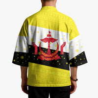 Brunei Christmas Kimono with Cartoon Monkey Santa Hat Candy Cane and Yellow Black Flag Pattern - Wonder Print Shop