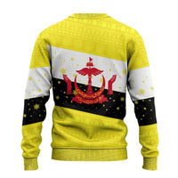 Brunei Christmas Ugly Christmas Sweater with Cartoon Monkey Santa Hat Candy Cane and Yellow Black Flag Pattern - Wonder Print Shop