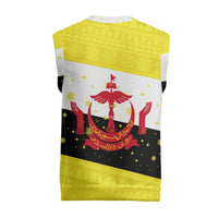 Brunei Christmas Knitted V-Neck Vest with Cartoon Monkey Santa Hat Candy Cane and Yellow Black Flag Pattern - Wonder Print Shop