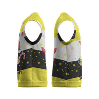 Brunei Christmas Knitted V-Neck Vest with Cartoon Monkey Santa Hat Candy Cane and Yellow Black Flag Pattern - Wonder Print Shop