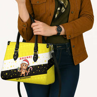Brunei Christmas Leather Bag with Cartoon Monkey Santa Hat Candy Cane and Yellow Black Flag Pattern - Wonder Print Shop