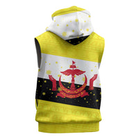 Brunei Christmas Sleeveless Zip Hoodie with Cartoon Monkey Santa Hat Candy Cane and Yellow Black Flag Pattern - Wonder Print Shop