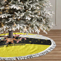 Brunei Christmas Tree Skirt with Cartoon Monkey Santa Hat Candy Cane and Yellow Black Flag Pattern - Wonder Print Shop