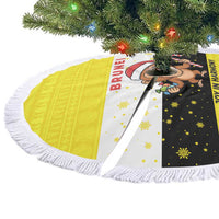 Brunei Christmas Tree Skirt with Cartoon Monkey Santa Hat Candy Cane and Yellow Black Flag Pattern - Wonder Print Shop