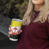 Brunei Christmas Tumbler Cup with Cartoon Monkey Santa Hat Candy Cane and Yellow Black Flag Pattern - Wonder Print Shop