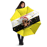 Brunei Christmas Umbrella with Cartoon Monkey Santa Hat Candy Cane and Yellow Black Flag Pattern - Wonder Print Shop
