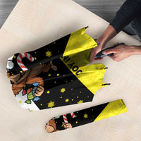 Brunei Christmas Umbrella with Cartoon Monkey Santa Hat Candy Cane and Yellow Black Flag Pattern - Wonder Print Shop